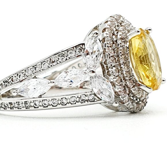 ▶Noble Hollow Beautiful Oval Crystal Royal Yellow CZ Silver Ring for Women, L073 - Picture 7 of 9